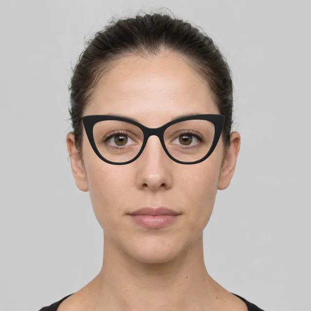 Oval face wearing cat-eye glasses