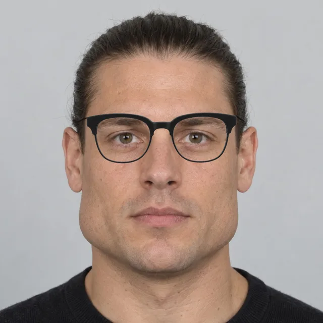 Triangle face wearing browline glasses